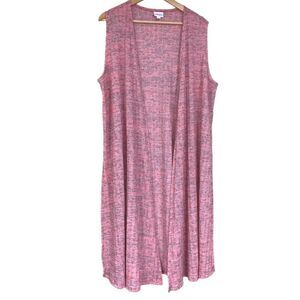 LULAROE Joy Duster Vest Cardigan Large Pink/Orange Knit Open Front Daisy Jones